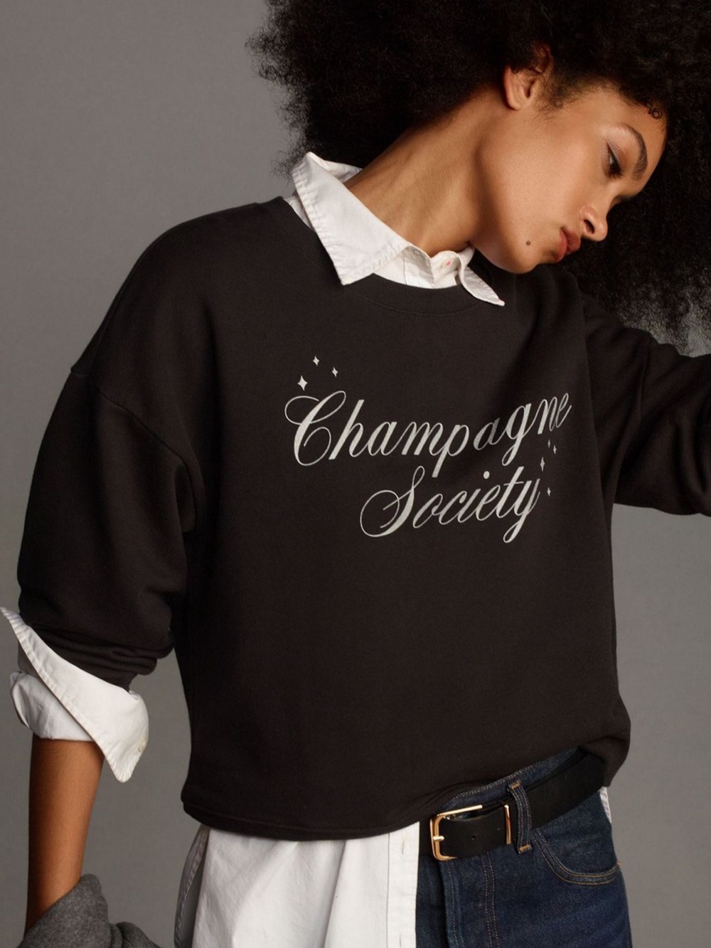 Anthropologie Maeve Champagne Society Graphic  Sweatshirt